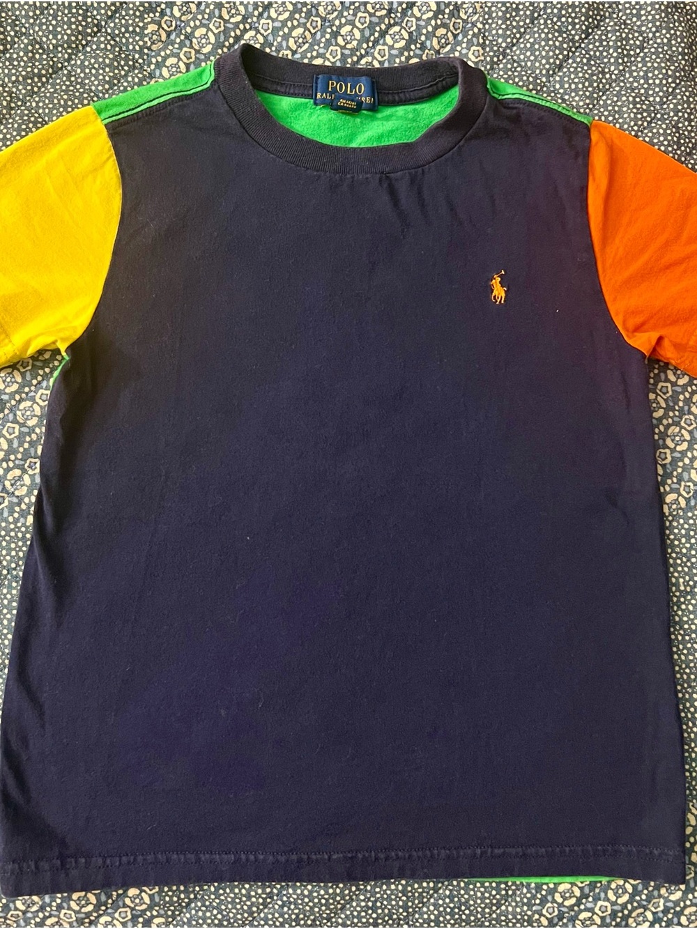 Polo by Ralph Lauren Navy Tee with Yellow and Orange Sleeves